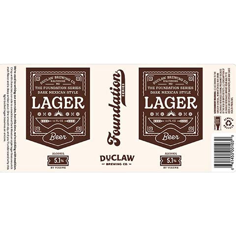 Duclaw The Foundation Series Dark Mexican Lager by DuClaw Brewing Company, beer label