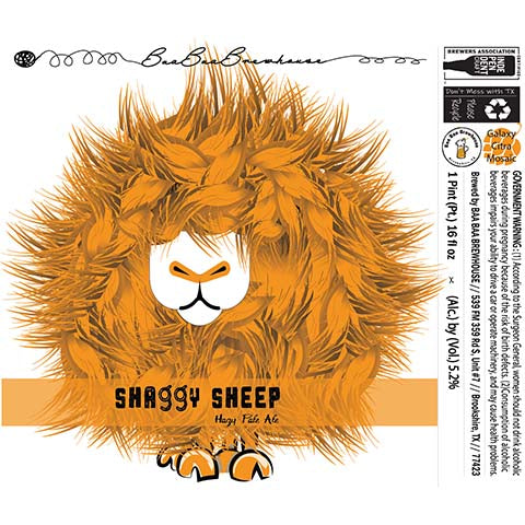 Baa Baa Shaggy Sheep Hazy Pale Ale (Galaxy, Citra, Mosaic) by Baa Baa Brewhouse, beer label