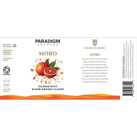 Paradigm Moro Pilsner by Paradigm Brewing, beer label