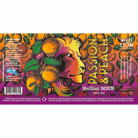 White Lion Passion & Peach Bellini Sour Fruit Ale by White Lion Brewing Company, beer label