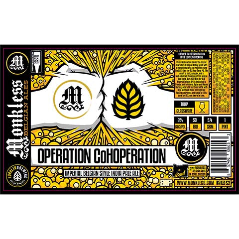 Monkless Operation Cohoperation Imperial Belgian Style IPA by Monkless Belgian Ales, beer label