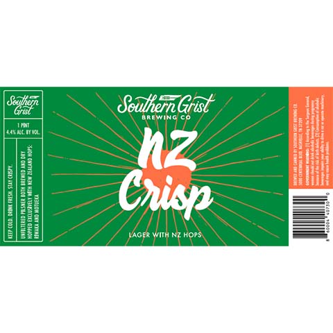 Southern Grist NZ Crisp Lager by Southern Grist Brewing Company, beer label