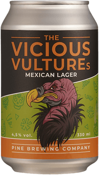 The Vicious Vultures Mexican lager gluten free by Pine Brewing Company, beer label