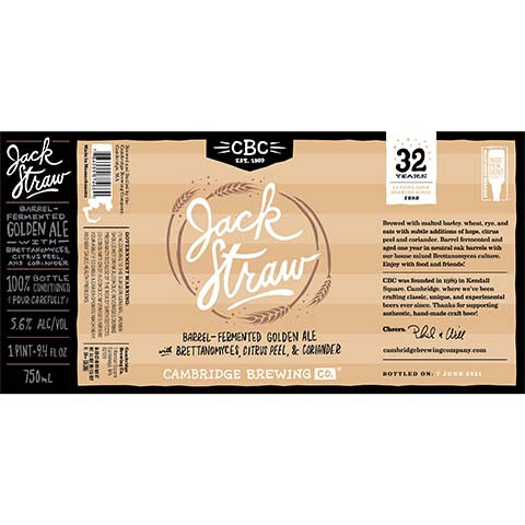 Cambridge Jack Straw Golden Ale by Cambridge Brewing Co, beer label