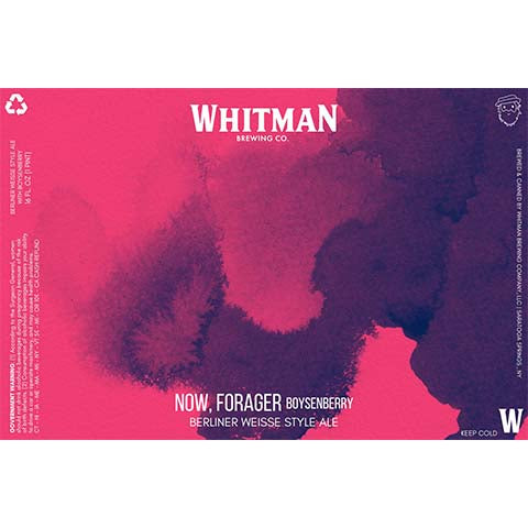 Whitman Now, Forager Boysenberry Berliner Weisse Ale by Whitman Brewing, beer label