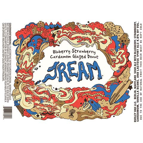 Burley Oak Blueberry Strawberry Cardamom Glazed Donut JREAM Sour Ale by Burley Oak Craft Brewery, beer label