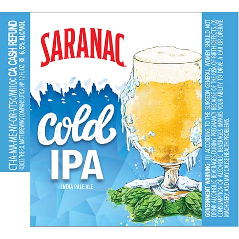 Saranac Cold IPA by The F.X. Matt Brewing Company, beer label