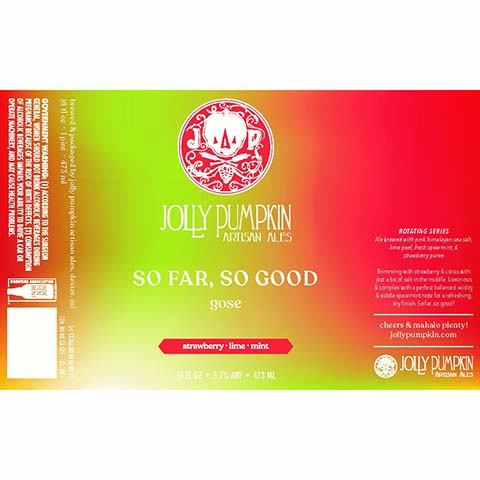 Jolly Pumpkin So Far, So Good Gose Ale by Jolly Pumpkin Ales, beer label