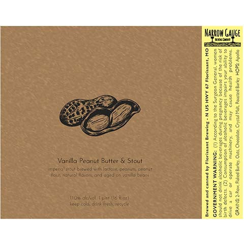 Narrow Gauge Vanilla Peanut Butter & Stout by Florissant Brewing, beer label