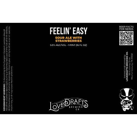 Lovedrafts Feelin' Easy Sour Ale with Strawberries by Lovedrafts Brewing Co., beer label