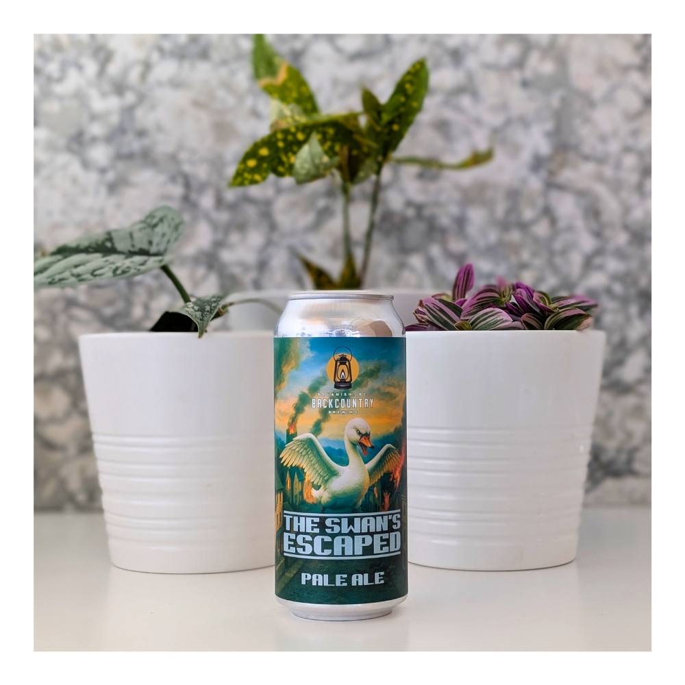 The Swans Escaped Hazy Pale Ale by Backcountry Brewing, beer label