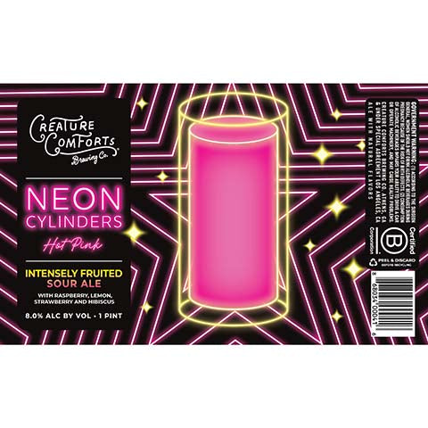 Creature Comforts Neon Cylinders Hot Pink Sour by Creature Comforts Brewing Co., beer label
