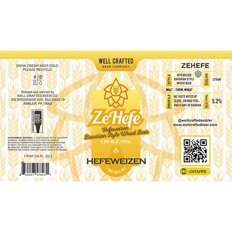 Well Crafted Ze Hefe Hefeweizen by Well Crafted Beer Co., beer label