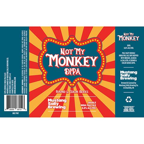 Mustang Sally Not My Monkey DIPA by Mustang Sally Brewing Co, beer label