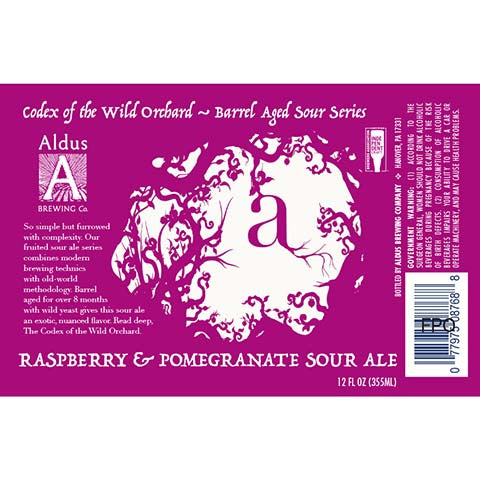Aldus Codex of the Wild Orchard Raspberry & Pomegranate Sour Ale by Aldus Brewing Company, beer label