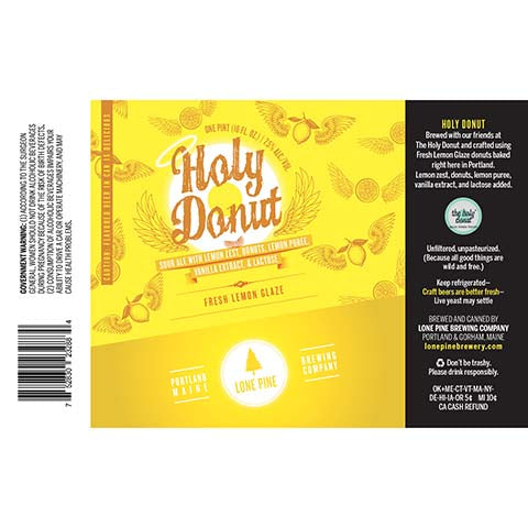 Lone Pine Holy Donut Fresh Lemon Glaze Sour Ale by Lone Pine Brewing Company, beer label