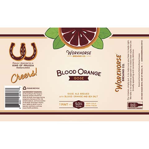Workhouse Blood Orange Gose Ale by Workhouse Brewing Co., beer label