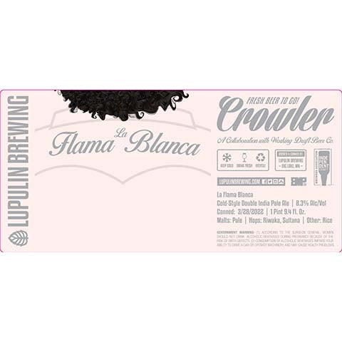 Lupulin Crowler Flama La Blanca Cold DIPA by Lupulin Brewing, beer label