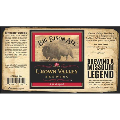 Crown Valley Big Bison Ale by Crown Valley Brewing, beer label