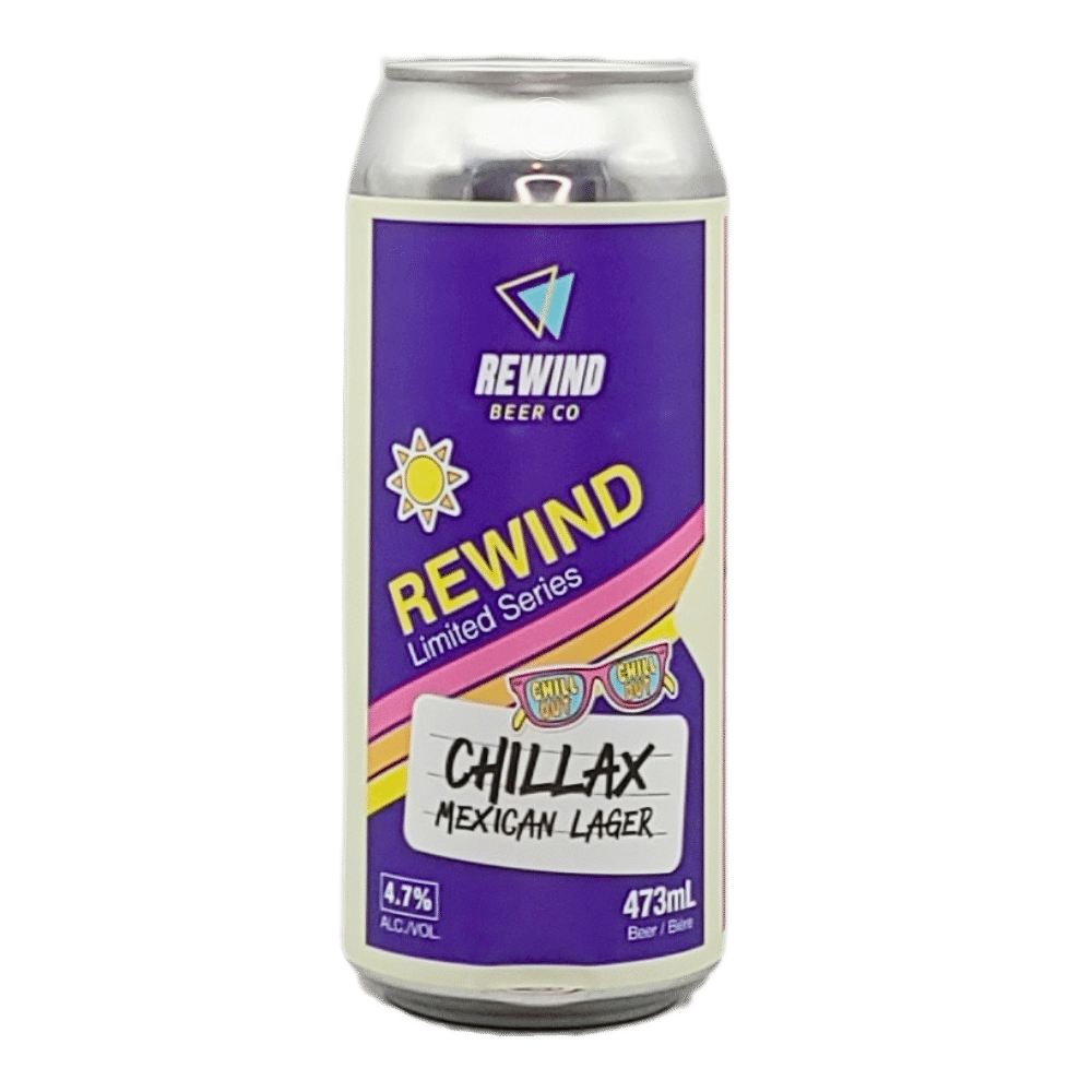 Chillax Mexican Lager by Rewind Beer Co., beer label