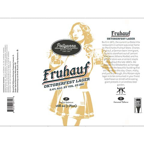 Polyanna Fruhauf Oktoberfest Lager by Pollyanna Brewing Company, beer label