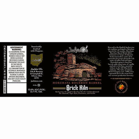 Jackie O's Bourbon Barrel Brick Kiln Barleywine Ale by Jackie O's Pub & Brewery, beer label