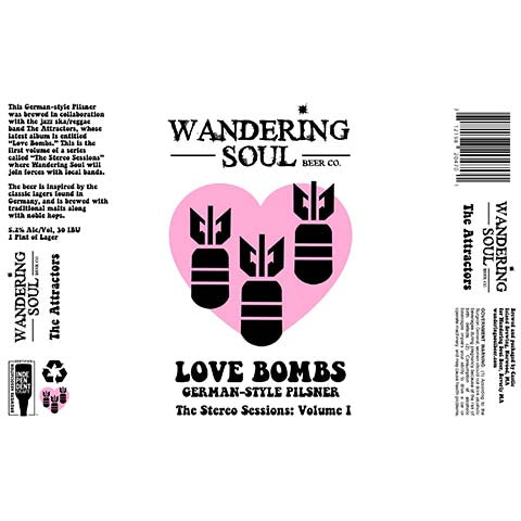 Wandering Soul Love Bombs German Pilsner by Wandering Soul Beer Co., beer label