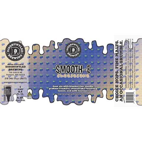 Disgruntled Smooth-e Blueberry Cheesecake Sour Ale by Disgruntled Brewing, beer label