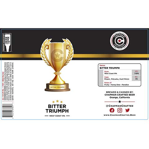 Chapman Crafted Bitter Triumph West Coast IPA by Chapman Crafted Beer, beer label
