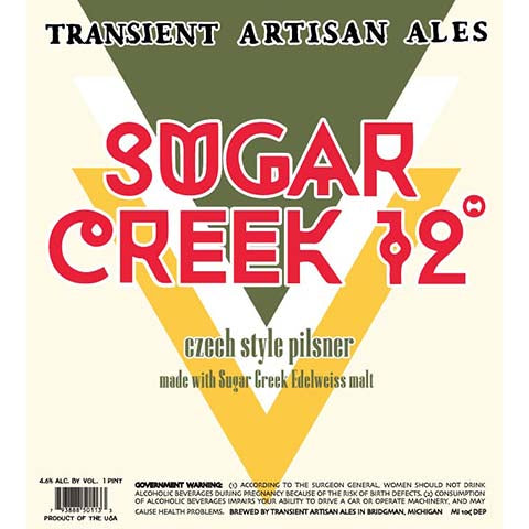 Transient Artisan Ales Sugar Creek 12 Pilsner by Transient Artisan Ales, beer label