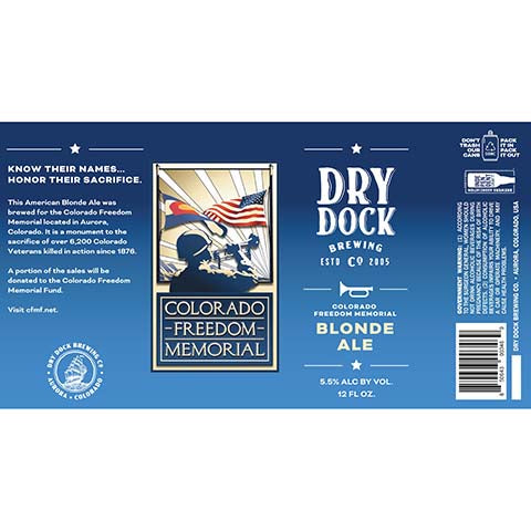 Dry Dock Colorado Freedom Memorial Blonde Ale by Dry Dock Brewing Company, beer label