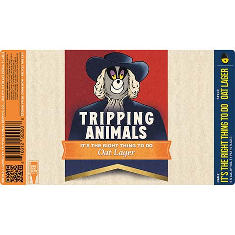 Tripping Animals It's The Right Thing To Do Lager by Tripping Animals Brewing Co., beer label
