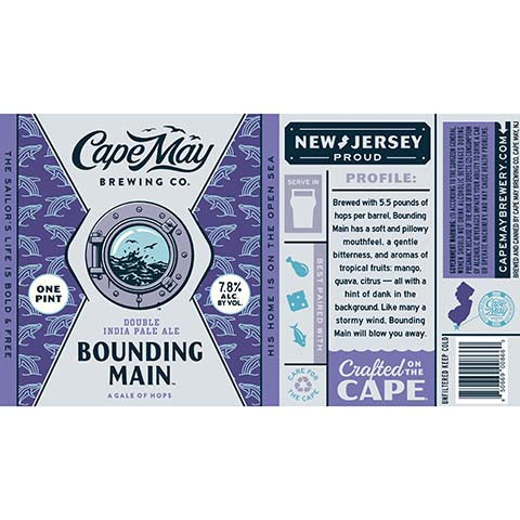 Cape May Bounding Main DIPA by Cape May Brewing Company, beer label