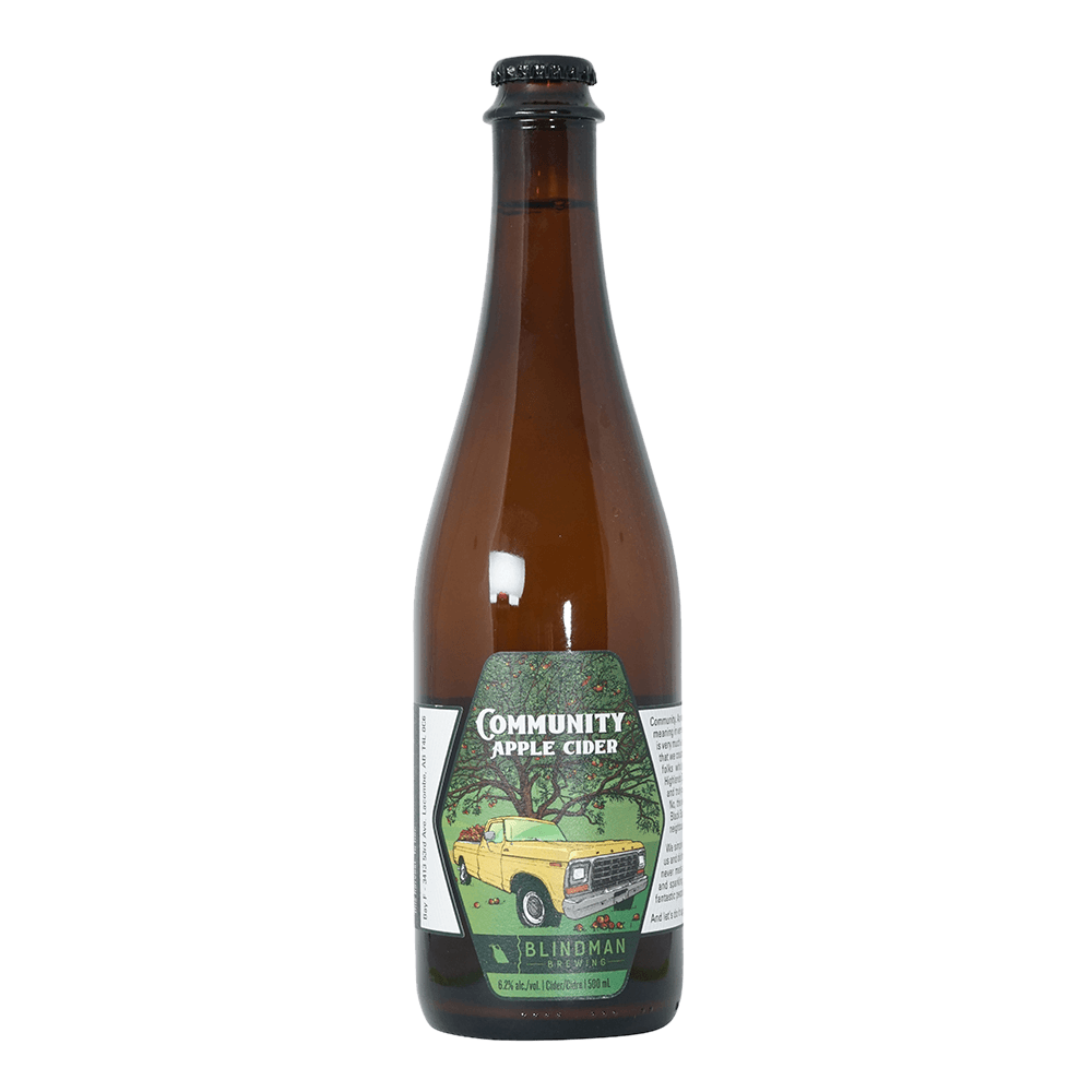 Brewing Community Cider by Blindman Brewery, beer label