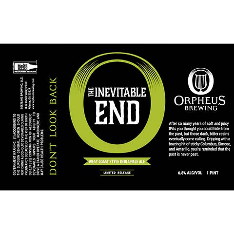Orpheus The Inevitable End IPA by Orpheus Brewing, beer label