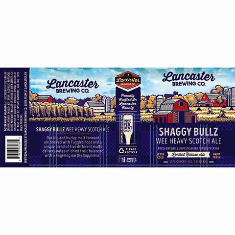 Lancaster Shaggy Bullz Wee Heavy Scotch Ale by Lancaster Brewing Co, beer label