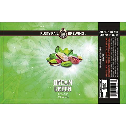 Rusty Rail Dream Green Pistachio Cream Ale by Rusty Rail Brewing, beer label
