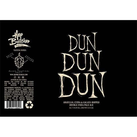 Hop Butcher Dun Dun Dun DIPA by Hop Butcher For the World, beer label