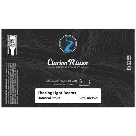 Clarion River Chasing Light Beams Oatmeal Stout by Clarion River Brewing Company, beer label