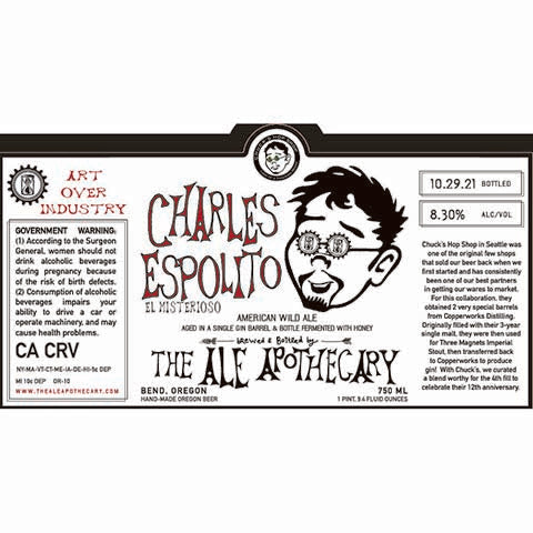 The Ale Apothecary Charles Espolito El Misterioso Wild Ale by The Ale Apothecary, beer label