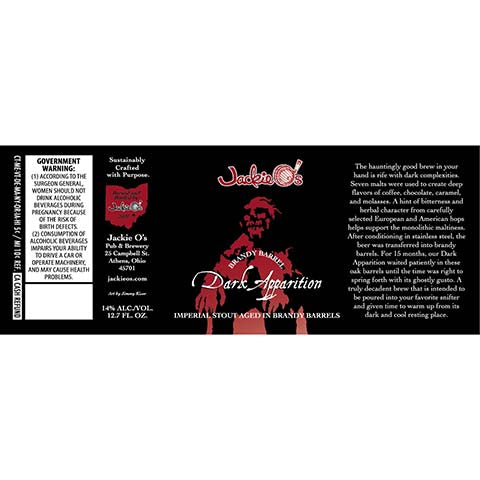 Jackie O's Brandy Barrel Dark Apparition by Jackie O's Pub & Brewery, beer label