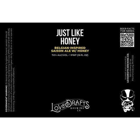 Lovedrafts Just Like Honey Belgian Saison Ale by Lovedrafts Brewing Co., beer label