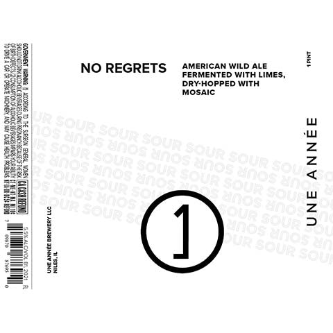 Une Annee No Regrets American Wild Ale by Une Annee Brewery, beer label