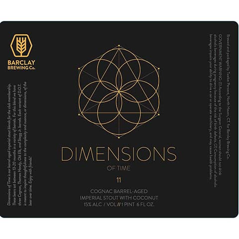 Barclay Dimensions of Time - 11 (Cognac Coconut) Imperial Stout by Barclay Brewing Co., beer label