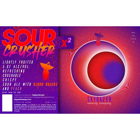 Skygazer Sour Crusher X2 Blood Orange and Peach Sour Ale by SKYGAZER Brewing Co, beer label