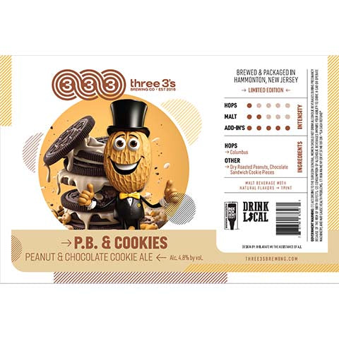 Three 3's P.B. & Cookies by Three 3's Brewery, beer label