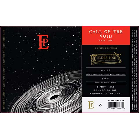 Elder Pine Call of the Void Hazy IPA by Elder Pine Brewing & Blending Co., beer label
