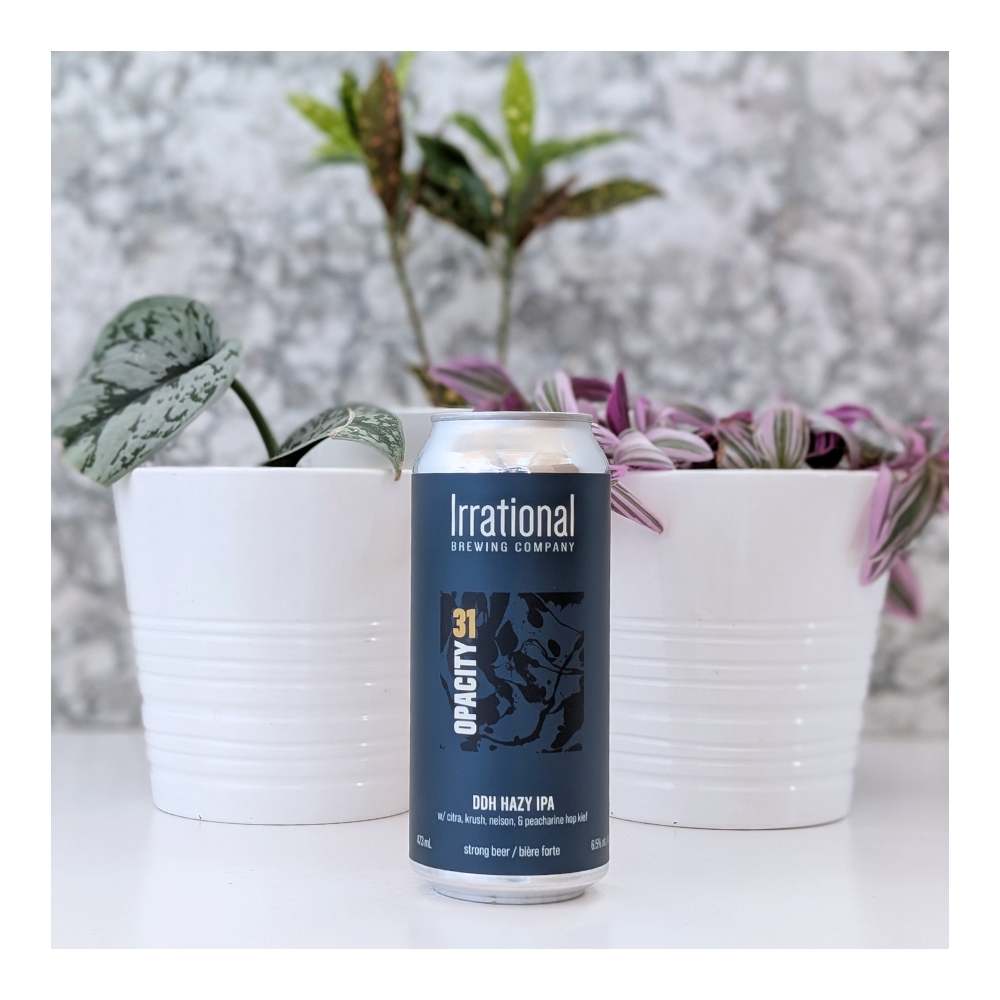Exp. Opacity 31 DDH Hazy IPA by Irrational Brewing Company, beer label