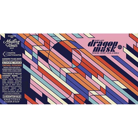 Modern Times Barrel-Aged Dragon Mask Pistachio, Coconut, Cocoa & Vanilla Imperial Stout by Modern Times Beer, beer label
