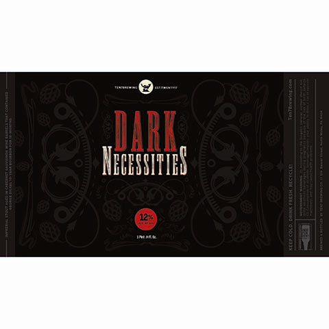 Dark Necessities Imperial Stout Aged in Cabernet Sauvignon Barrels by Ten7 Brewing Co, beer label